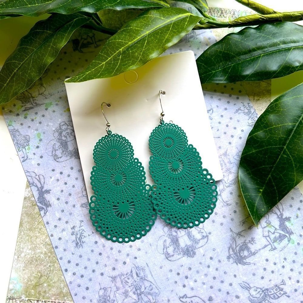 Teal Copper Lace Earrings